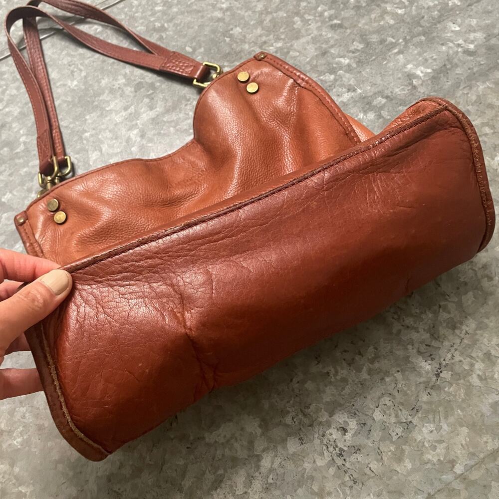 American Leather Co Triple Entry Satchel Brown Purse Bag Genuine Boho Minimalist - Picture 3 of 16